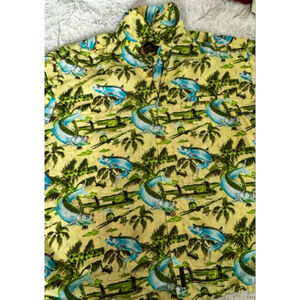Flyshacker Mens Size Large Tarpon Tropical Hawaiian Button Up $44.95